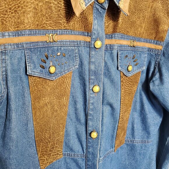 Vintage 1990's Womens Rodeo Western Button Up Shirt Size 16 Suede Denim Studded - Picture 4 of 11